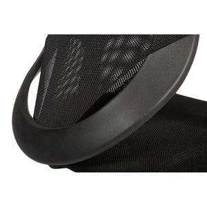 nova mesh back with black fabric seat executive home office chair. close up of the aerated black fabric backrest.