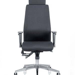 Front view of the Onyx ergo posture chair with headrest, adjustable armrests .triple lever multi-funtion mechanism , with Aluminium 5 star base.