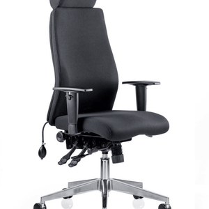 Side view of the black fabric Onyx ergo posture home office chair.