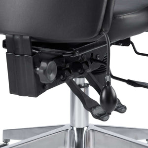 Close up of the triple lever multi-function mechanism with pump up lumbar support of the onyx ergo posture home office chair.