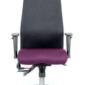 Picture of the tansy purple coloured fabric cushioned seat with black fabric backrest of the onyx posture home office chair.