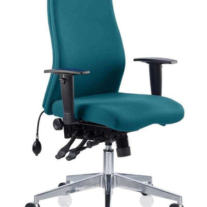 picture of the onyx ergo posture home office chair in tansy teal coloured fabric .