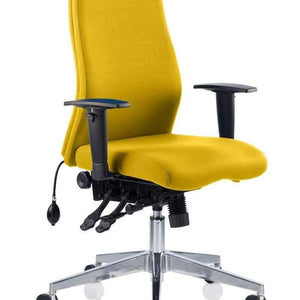 Showing the onyx posture home office chair in senna yellow cushioned fabric 