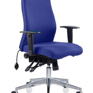 Showing the onyx ergo posture home office chair in stevia blue coloureed fabric .