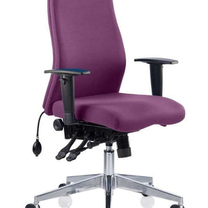 Showing the onyx ergo  operator home office chair in Tansy purple coloured fabric 