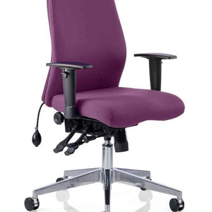 Showing the onyx posture home office chair in tansy purple coloured cushioned fabric.