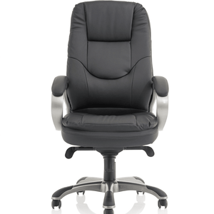 Front view of the oscar executive  home office chair  with deep cushioned backrest and seat with gunmetal armrests and 5 star base 