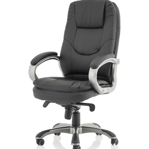 Right angle of the Oscar Executive home office chair with luxury cushioned backrest and seat  , with padded gunmetal  armrests with gun metal 5 star base with castor wheels.