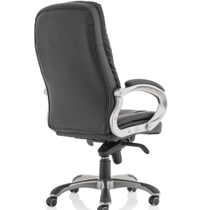 Right side view of the oscar executive home office chair with large gun metal padded armrests with 5 star base.