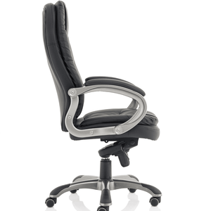 left side view of the oscar executivre home office chair with large gunmetal padded armrests