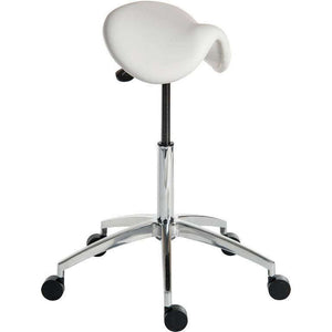 perch black or white sitstand height adjustable stool for home office front view of stool in white in full height.