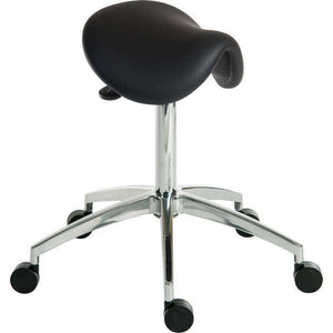 perch black or white sitstand height adjustable stool for home office. close up how the sit stand stool looks when lowered down. with heavy duty Aluminum 5 star base.