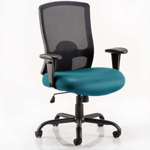 Picture of the meringa Teal coloured fabric seat cushion of the portland hd operator chair.