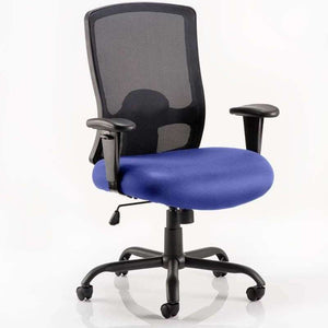 picture Showing the portland hd operator chair with the stavia blue coloured fabric seat and black air mesh back.