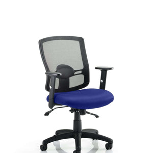 Picture of the stevia blue coloured seat cushion with black meshed backrest.