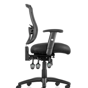 Picture of the portland iii home office chair with contoured backrest and cushioned seat with triple lever fuction and 5 star base with black  castor wheels,