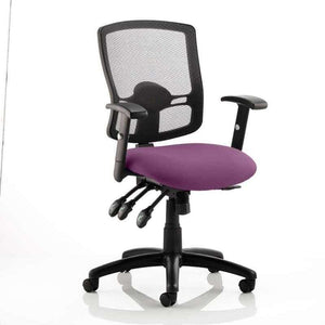 Picture of the Tansy purple coloured fabric seat cushion with black air meshed backrest of the portland iii operator home office chair.