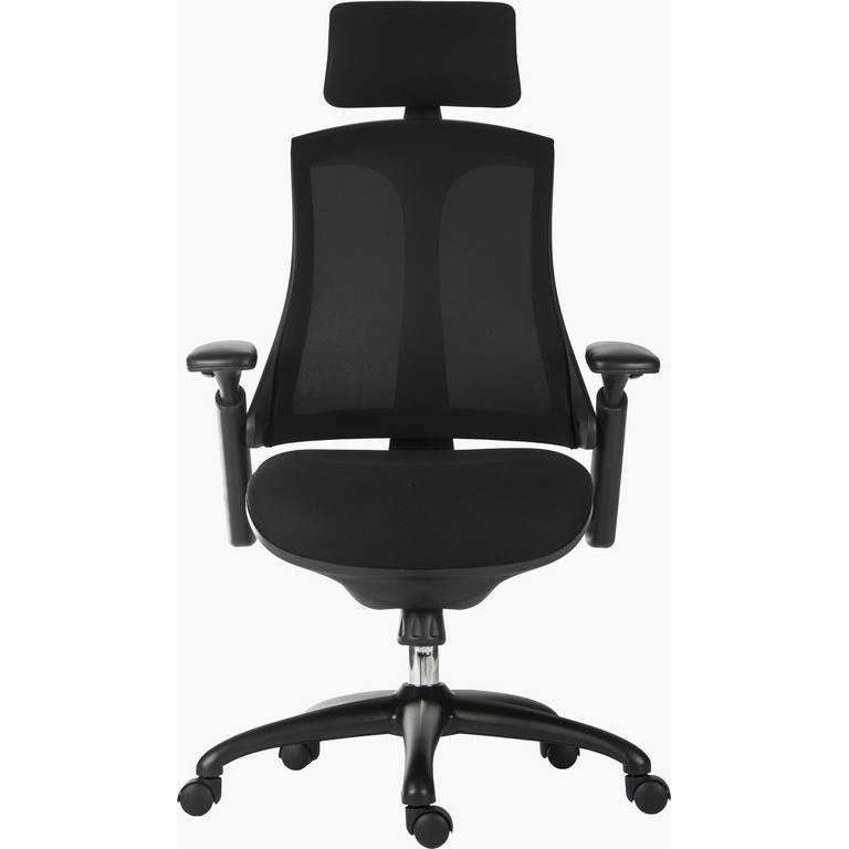 Rapport Mesh luxury Curved Executive in Black Home Office Chair with headrest. Front on view. 