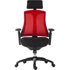 Rapport Mesh luxury Curved Executive in Red Home Office Chair with headrest. Front on view.