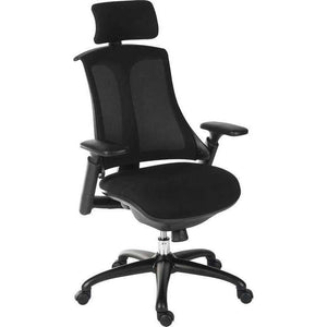 Rapport Mesh luxury Curved Executive in Black Home Office Chair with headrest. 45 degree angle.