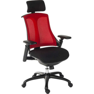 Rapport Mesh luxury Curved Executive in Red Home Office Chair with headrest. 45 degree angle.