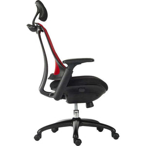 Rapport Mesh luxury Curved Executive in Red Home Office Chair with headrest. 90 degree angle.