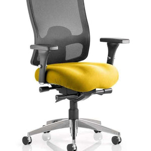 Picture of the senna yellow fabric upholstered foam cushioned seat of the regent operator home office chair.