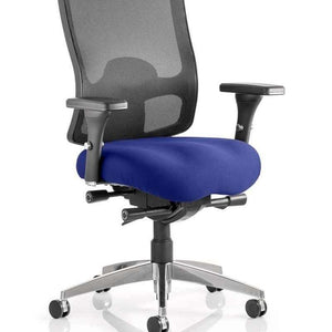 Picture of the Stevia blue coloured upholstered fabric foam cushion seat of the regent operator home office chair.