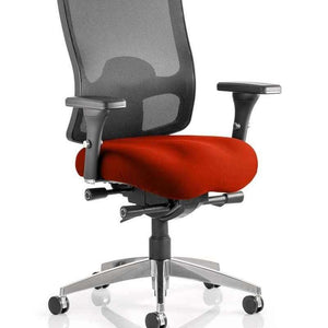 Picture showing the regent operator home office chair with the Tabasco orange coloured fabric seat cushion .