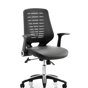 Picture of the relay operator home office chair in soft bonded leather seat with silver ascent 5 star base.