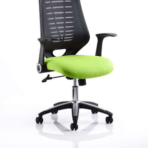 Picture of the Myrrh green coloured fabric upholstered cushion seat of the relay operator home office chair.