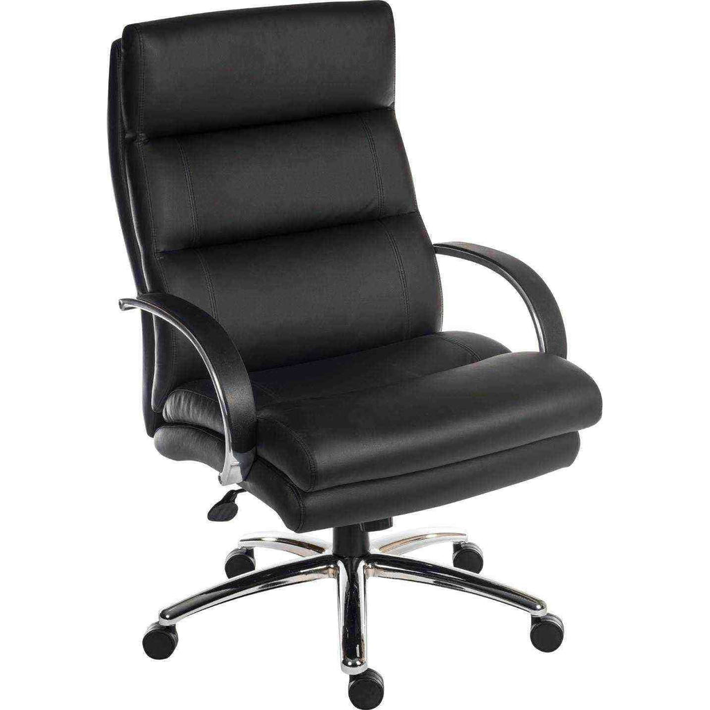 Samson Heavy Duty Executive Black Leather Look Home Office Chair with a steel 5 star base. 45 degree angle. If you are above average weight this home office chair can hold up to 27 stone.