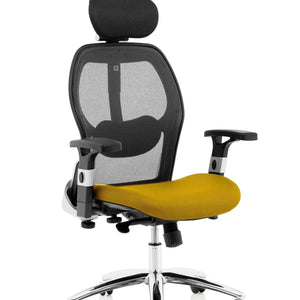 Picture of the senna yellow fabric cushion seat with black mesh back sanderson  ii home office chair.