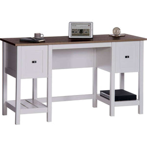 shaker style soft white home office desk, side view how this would look with laptop and a few office items.