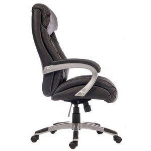 siesta black luxury leather look executive home office chair. close side view.