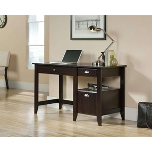 sit-stand home office desk in jamocha wood showing how this would look in your home office.