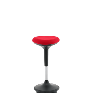 Picture of the sitall stool with the Red coloured fabric cushioned seat .