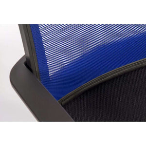 star mesh back home office chair, close up of the aerated backrest in blue.