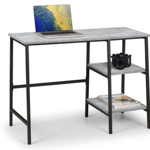 Picture of the staten contemporary home office desk with laptop and office items on the shelves.