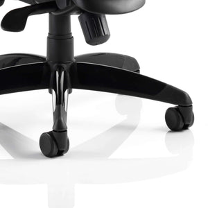 Close up of the 5 star base with castor wheels of the stealth posture home office chair.