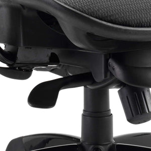 close up of the twin lever syncro mechanism of the stealth posture home office chair.