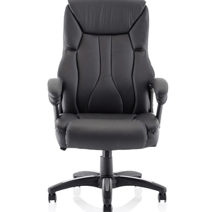 Front view of the impressive stratfrod Executive home office chair , with padded waterfall seat front cushioned seat , with padded armrests with silver high light , 5 star security base , with twin castor wheels.