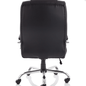 Back view of the Texas Executive home office chair with reinforced backrest and seat with chrome  5 star base , with castor wheels.