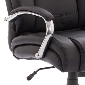 Close up of the Texas Executive home office chair fixed padded armrest , with lever mechanism , padded cushioned seat.