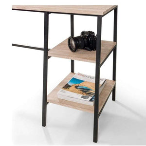 Picture of the sonoma oak  wtih black coated metal legs of the tribeca  contemporary home office desk.