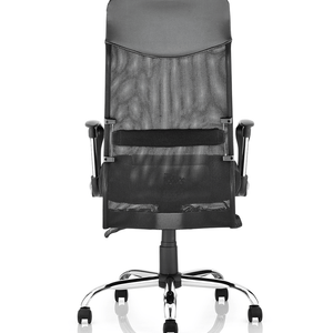 Full back view picture of the vagas executive home office chair , with single lever mechanism gas lift , with chrome 5 star base , with black  castor wheels.