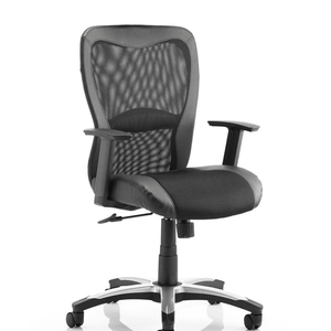 Showing right angle view of the victor ii executive home office chair without headrest , with sodt bonded leather edging meshed backrest with mesh seat cushion with , fixed nylon armrests and nylon  5 star base , with chrome detail . with black  castor wheels.