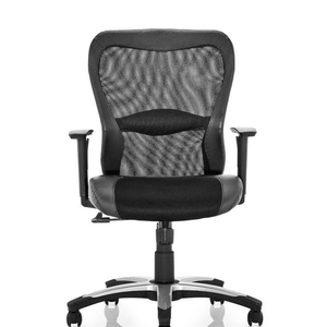 Picture of the front view of the victor ii executive home office chair with air mesh soft bonded leather edging backrest , with contoured meshed seat with soft bonded leather edging , fixed armrest and 5 star base. with black  castor wheels.