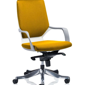 Picture of the xenon executive home office chair in senna yellow coloured fabric cushioned seat pad and cushioned backrest.