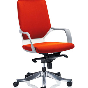 Picture of the xenon executive home office chair in Tabasco Orange coloured fabric cushion seat pad and cushioned backrest.